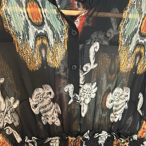 ONLY Sheer Boho Bohemian Hippie 3/4 Sleeve Gathered Skirt Multicolor Dress - Picture 7 of 10